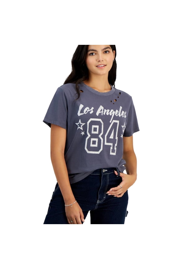GRAYSON/THREADS Womens Los Angeles Distressed Graphic T-Shirt, Grey, Juniors, Large