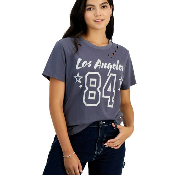 GRAYSON/THREADS Womens Los Angeles Distressed Graphic T-Shirt, Grey, Juniors, Medium