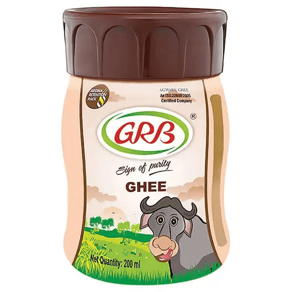 GRB Buffalo Ghee 200 ml | Rich, Creamy & White Texture | Ideal for Indian Cooking, Deep Frying & Sweets