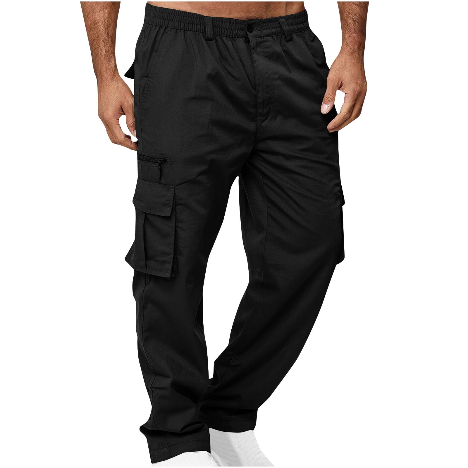 GRBOZC Men s Straight Leg Cargo Trousers Casual Relaxed Fit Tactical Pants Elastic Waist with Belt Loops for Gym Walmart