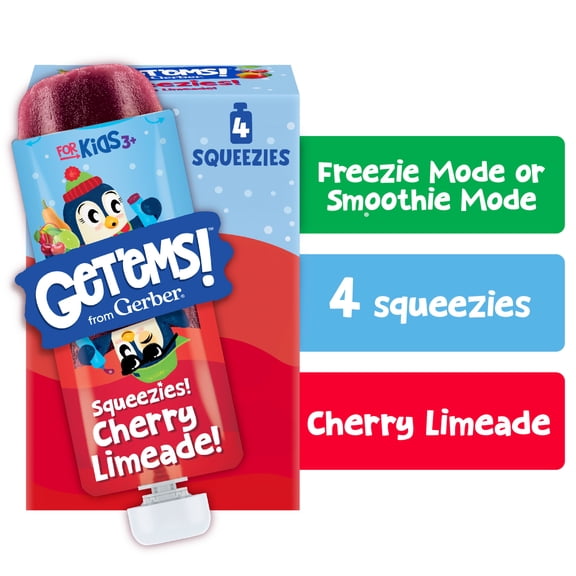 Gerber Get'ems Squeezies, Cherry Limeade Smoothie Pouches, Freezable Kids Snack, 2.5 oz Pouch (4 Pack)