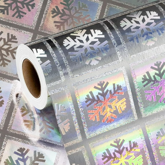 GRD Christmas Wrapping Paper, Holographic Silver Snowflake Design Gift Wrapping Paper Suitable for Christmas, Mini Roll (17 Inch X 32.8 Feet)