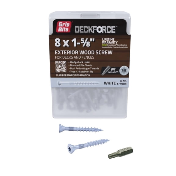 GRDF158STWH67 DeckForce #8 x 1-5/8" Nano Coated Wood Screws, White, 67 Count Box