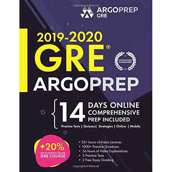 Pre-Owned GRE 2019 2020 by ArgoPrep: Premium GRE Prep + 14 Days Online Comprehensive Prep Included + Videos + Strategies + Practice Tests and Quizzes Paperback Argo Brothers, ArgoPrep