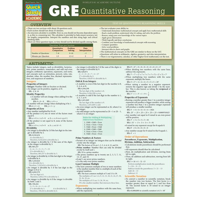 GRE - Quantitative Reasoning : QuickStudy Laminated Reference Guide ...
