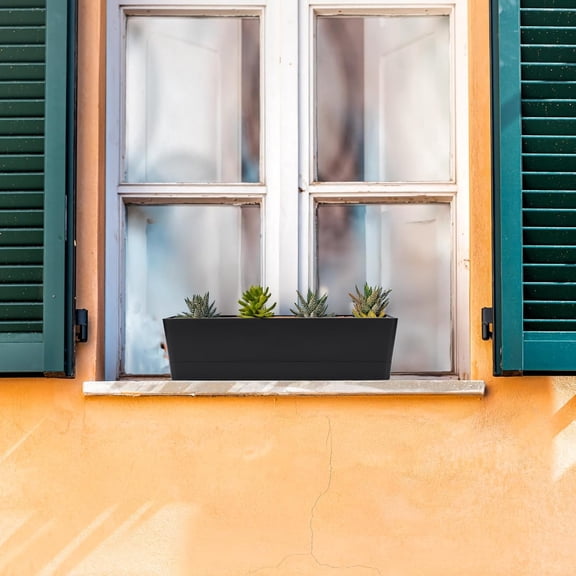 GREANER 6-Pack Black Window Boxes with Drainage - Modern Herb Planters for Balcony & Garden