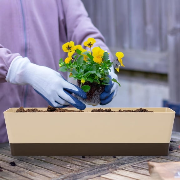 GREANER Indoor Windowsill Planter Boxes, 6 Pack 16 x3.8 Inch Rectangle Succulent Cactus Window Box with Tray, Modern Plastic Plant Pots for Porch, , Garden Balcony, Home Office Outdoor Decoration