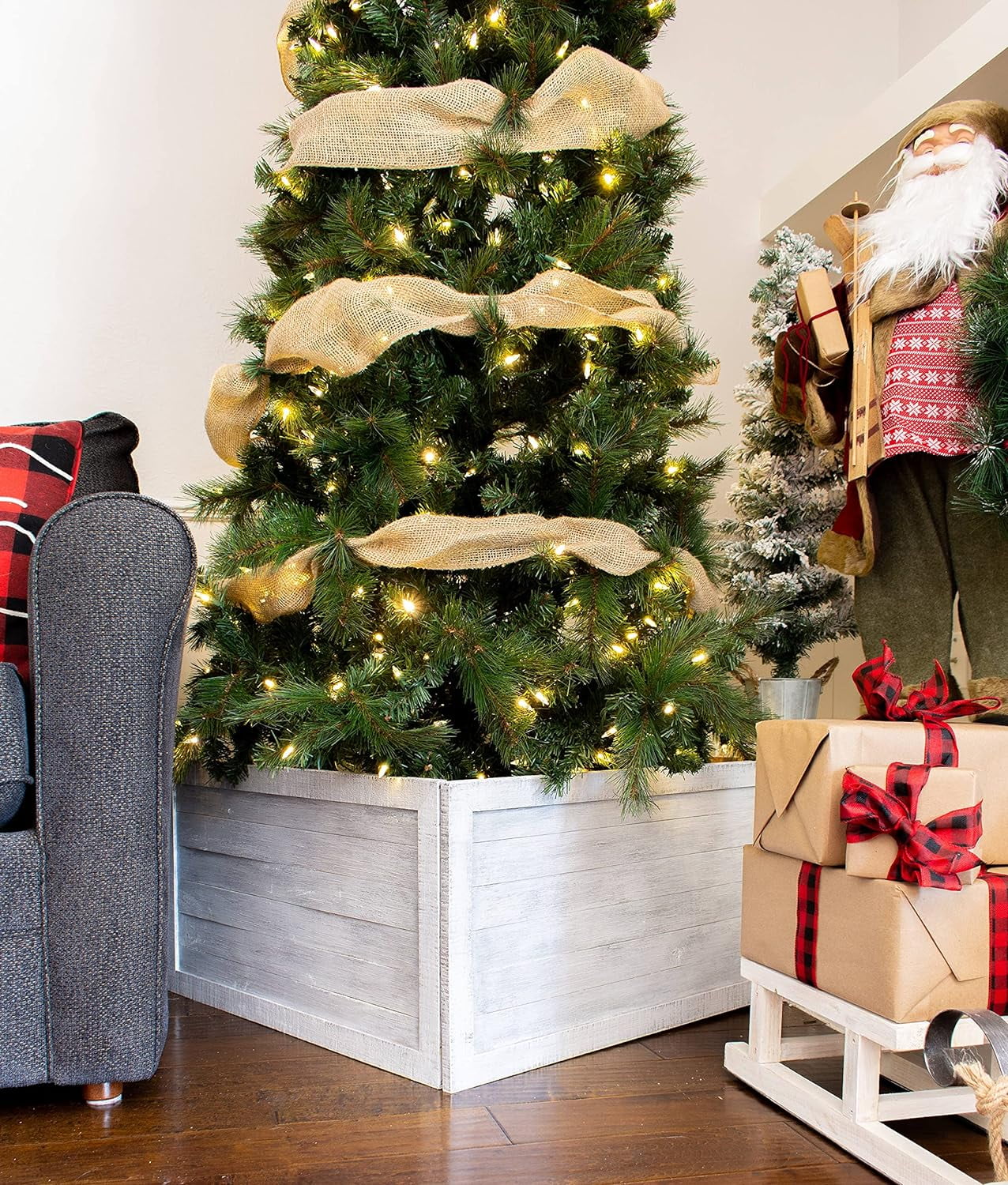 GREAT Christmas Tree Collar Box Wooden Tree Box Collar White Wash