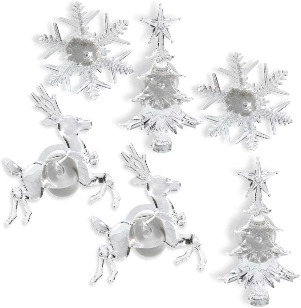 GREAT Holiday Window Assorted Set Of 6 Reindeer, Christmas Tree And