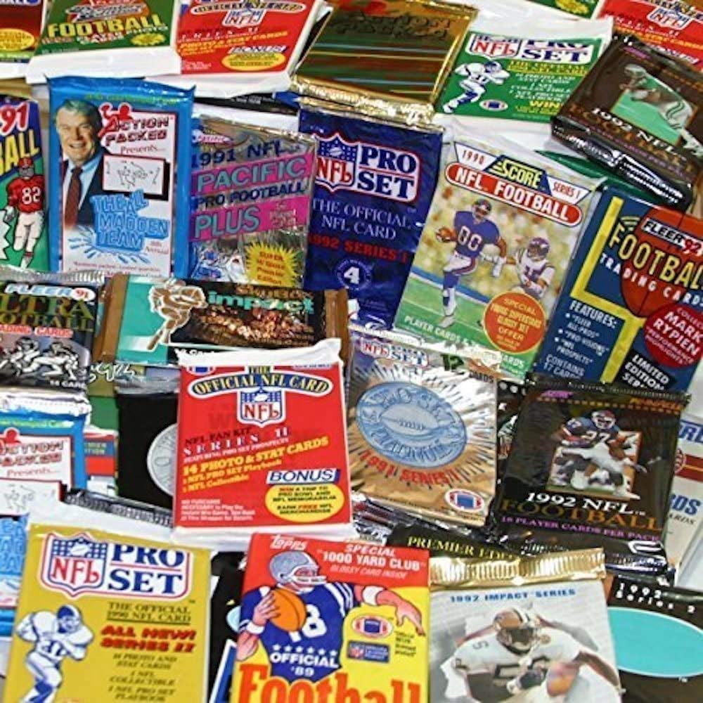 TOPPS, UPPER DECK, DONRUSS, FLEER, SCORE, PLAYOFF GREAT LOT OF OLD UNOPENED FOOTBALL CARDS IN PACKS 60 Cards in Packs from the Late 80s and Early 90s