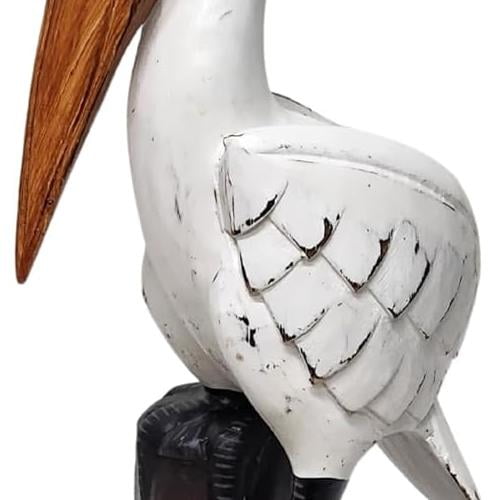 GREAT Large Hand Carved Nautical Wood Pelican Statue Carving Sculpture