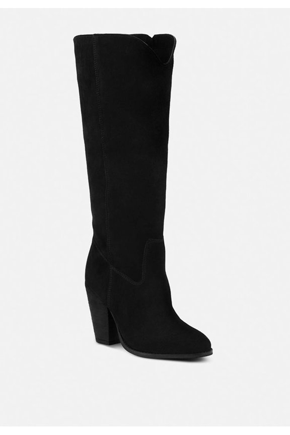 GREAT-STORM Black Suede Leather Calf Boots