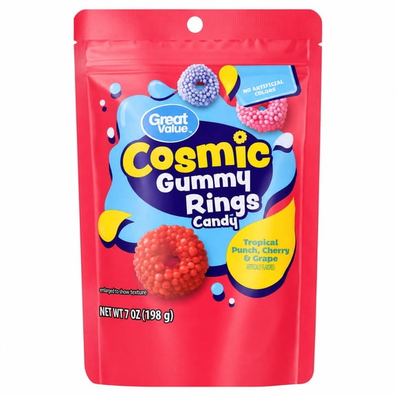 GREAT VALUE COSMIC GUMMY RINGS BAG 7oz.