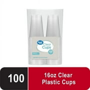 Great Value Disposable Plastic Cups, Clear, 16 oz, 100 Count