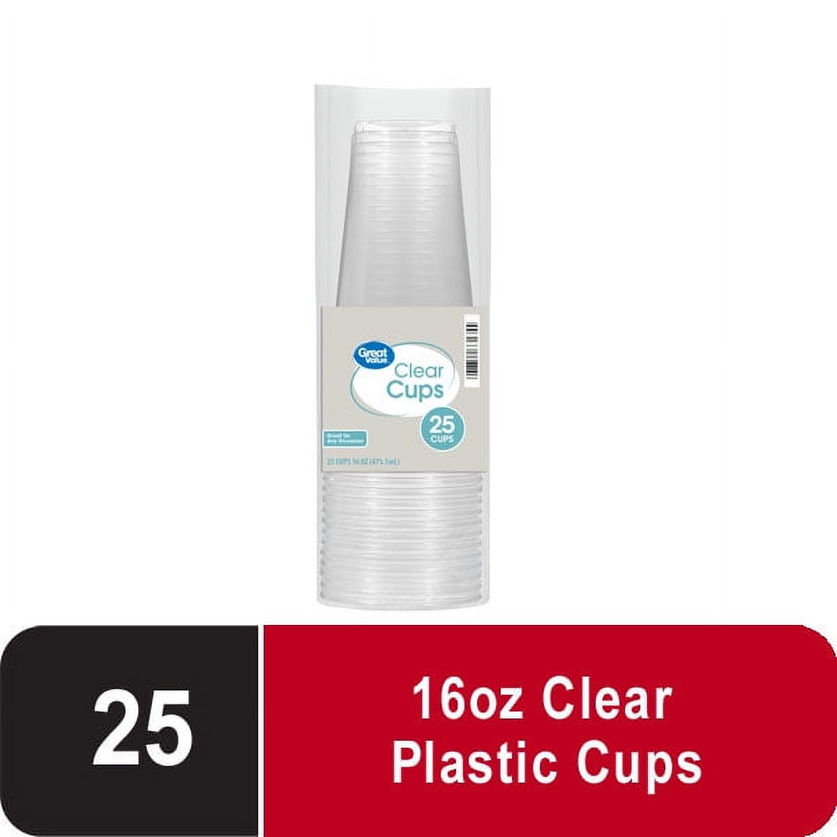 Great Value Disposable Plastic Cups, Clear, 16 oz, 25 Count