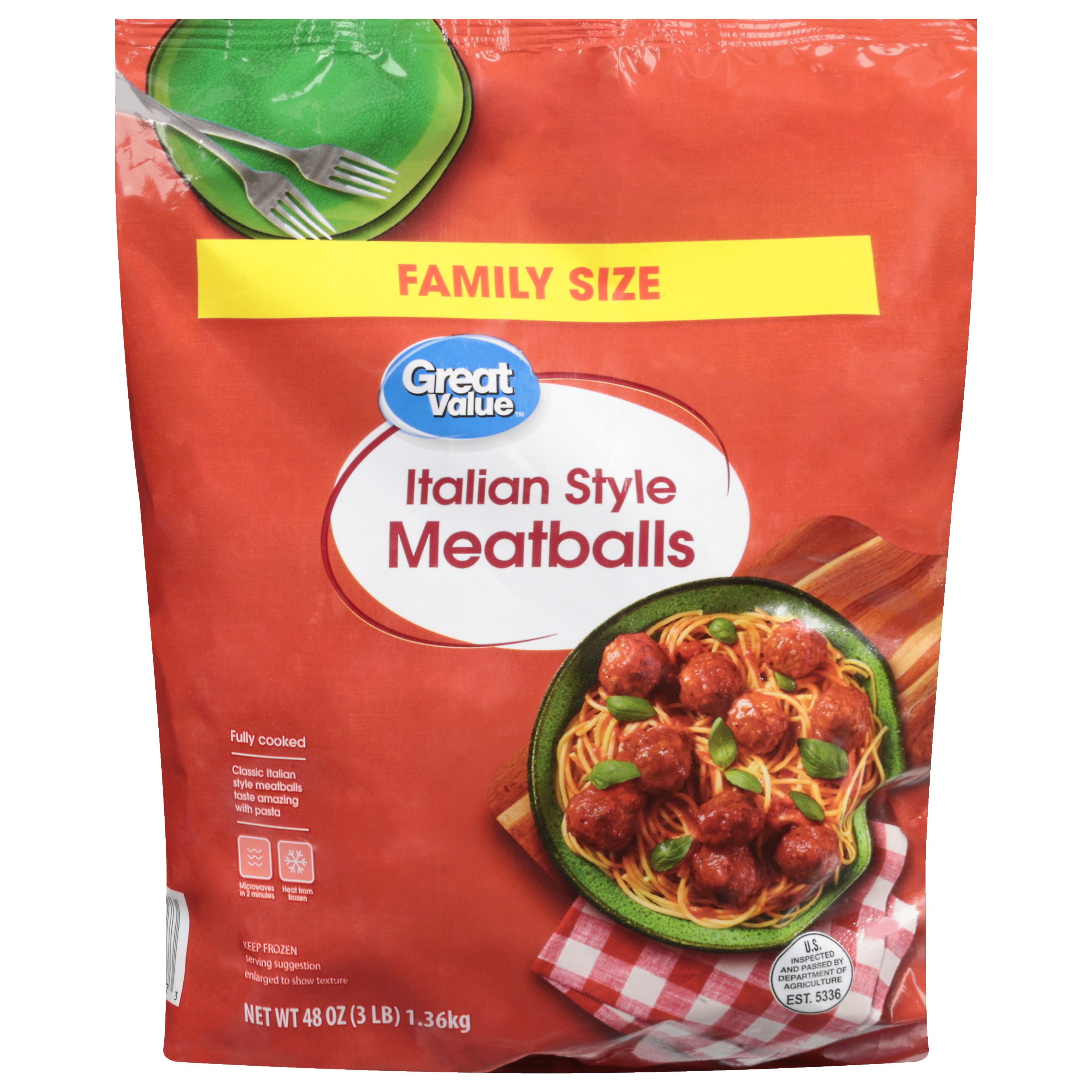 GREAT VALUE FULLY COOKED ITALIAN STYLE MEATBALLS, FAMILY SIZE, FROZEN