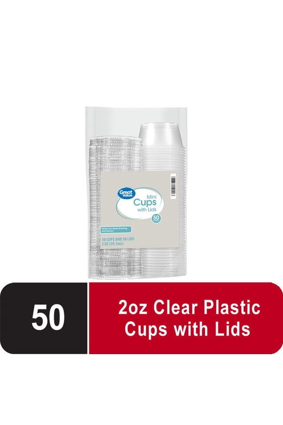 Disposable Plastic Cups, Clear, 2 oz, 50 Count