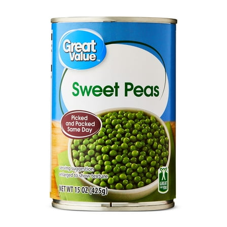 Great Value Sweet Peas, 15 oz Can