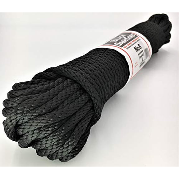 GREAT WHITE #8, 1/4" x 100' Black Sash Cord, 100ft. Hank, Natural, Made in USA, Cotton, Tie Down, Camping, Rigging,Crafts, Theatre, Window Replacement, Entertainment Grade, Rope,DIY & Home Improv