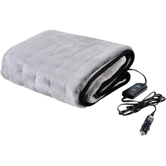 GREAT WORKING TOOLS Heated Car Blanket, 12v Heated Blanket for Car Electric Blanket 12v Washable 3 Heat Settings Auto Shutoff 55" X 40" - Grey
