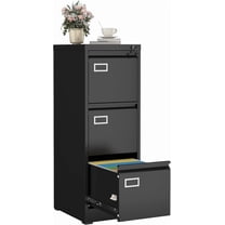 GREATMEET 3 Drawer File Cabinet with Lock, Metal Vertical File Cabinets for Home Office, Black Filing Cabinet for Letter/Legal/A4/F4 Size File,Assembly Require
