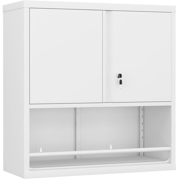 GREATMEET 31" H Metal Cabinets with Doors and Shelves, Lockable Storage Cabinet, Wall Cabinet Storage for Kitchen, Dining Room,White