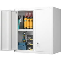 GREATMEET Locking Metal Wall Cabinet, Metal Wall Cabinets for Garage, Wall Mount Cabinet with Lock, Upper Cabinets Wall Mounted, Hanging Utility Cabinet with Adjustable Shelf