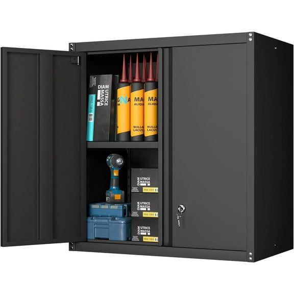 GREATMEET Locking Metal Wall Cabinets for Garage, Garage Cabinets Wall Mount, Steel Floating Hanging Storage Cabinet with Doors and Adjustable Shelf for Utility Room