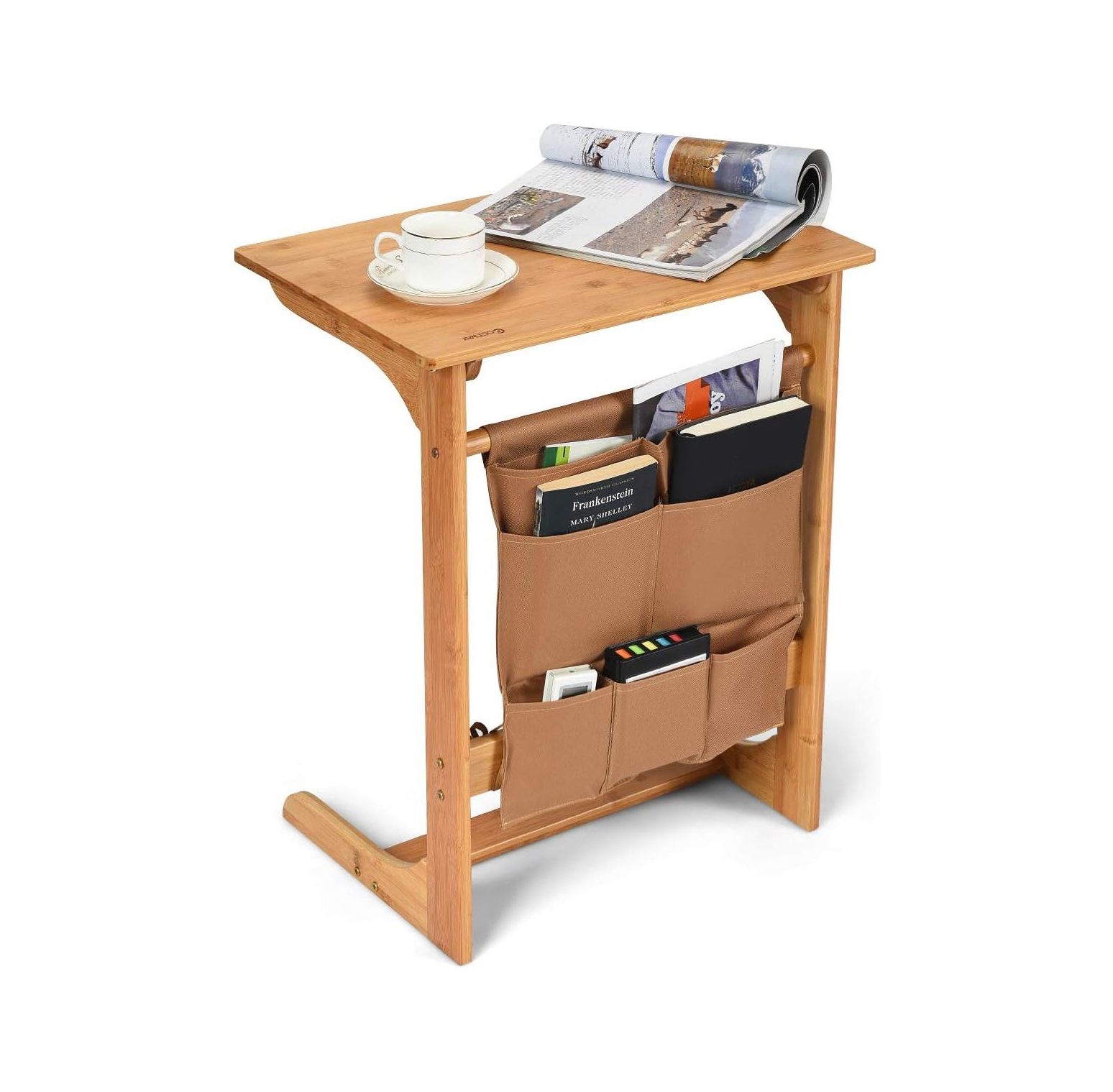 GREATYUUO 100 Bamboo Side Table, LShaped TV Tray Side Table, Snack End Table Laptop Desk with