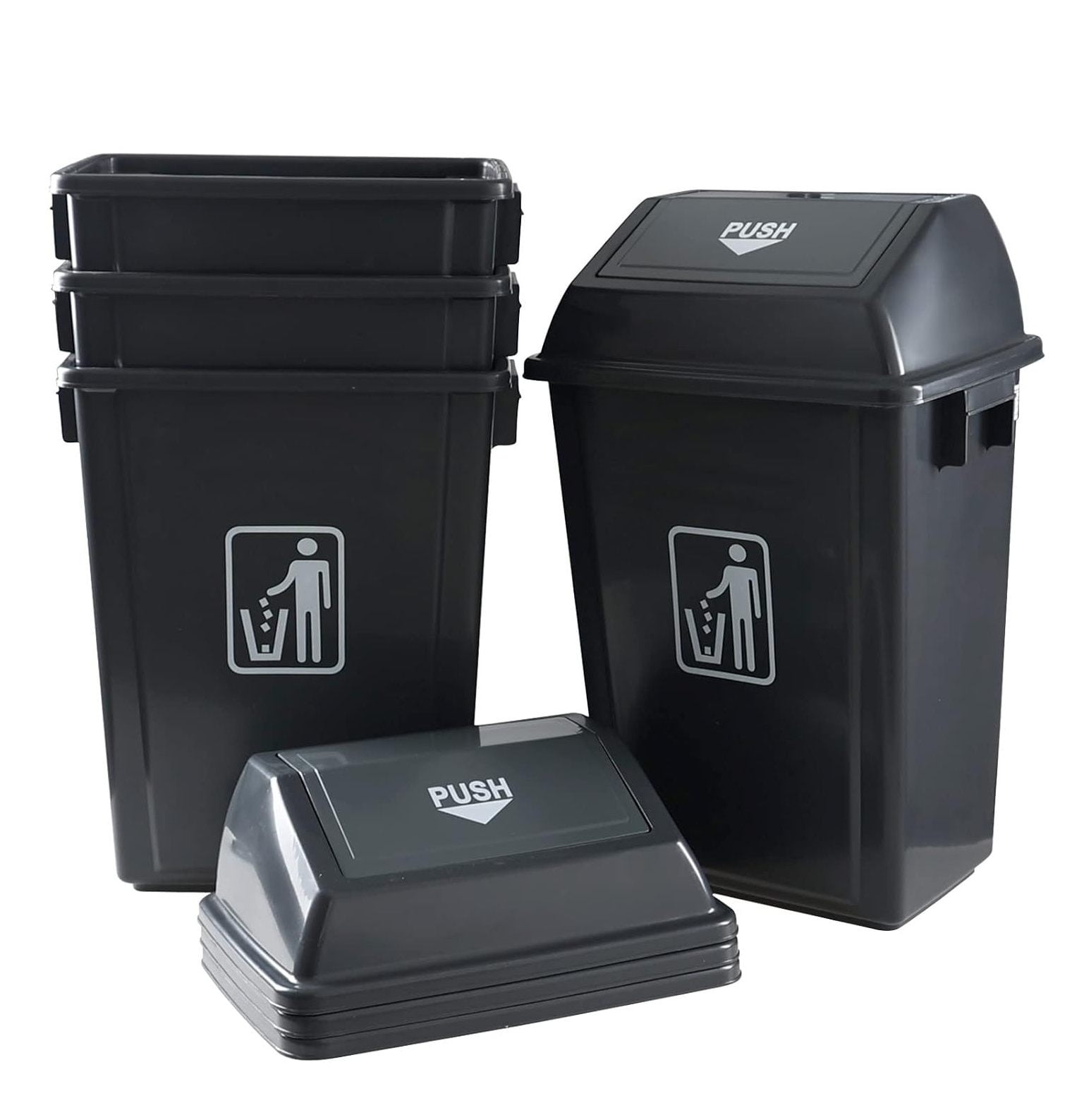 GREATYUUO 13 Gallon Plastic Trash Can with Swing Lid, 4Pack Large