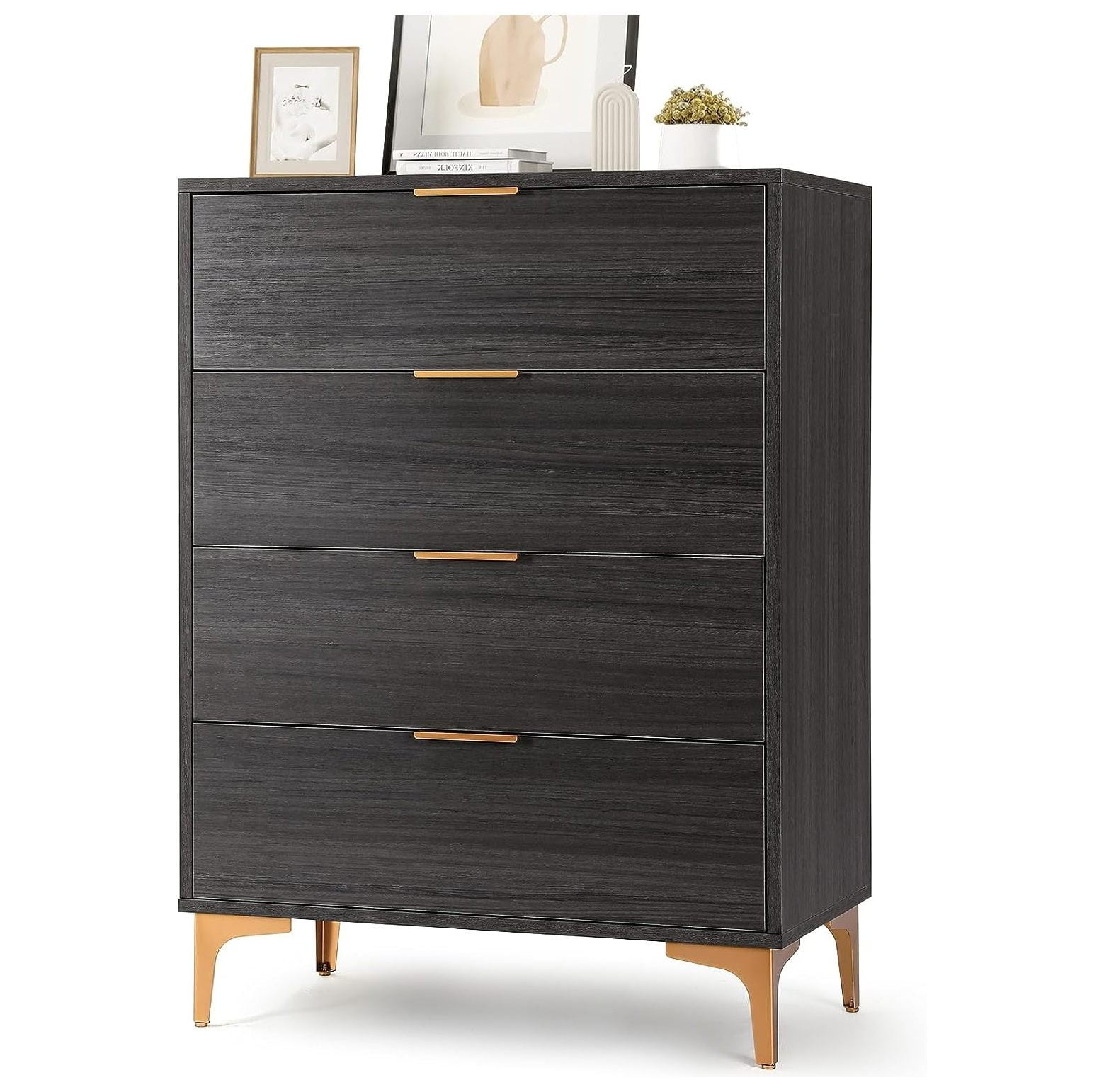 GREATYUUO 4 Drawer Dresser, Wooden Dresser with 4 Metal Legs, Chest of
