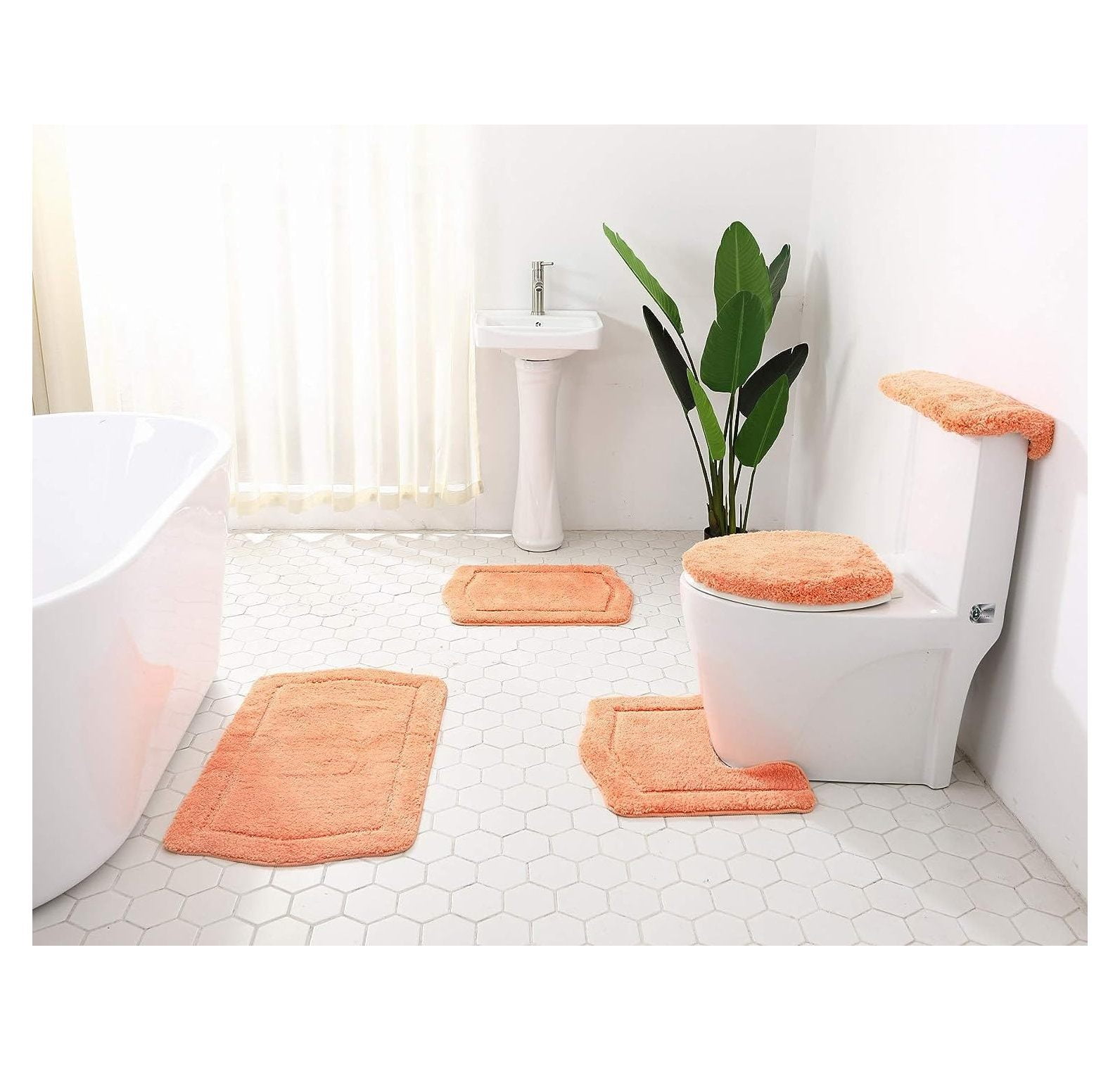 GREATYUUO 5Piece Luxurious Ultrasoft Bath Rugs Set. Contains Bath