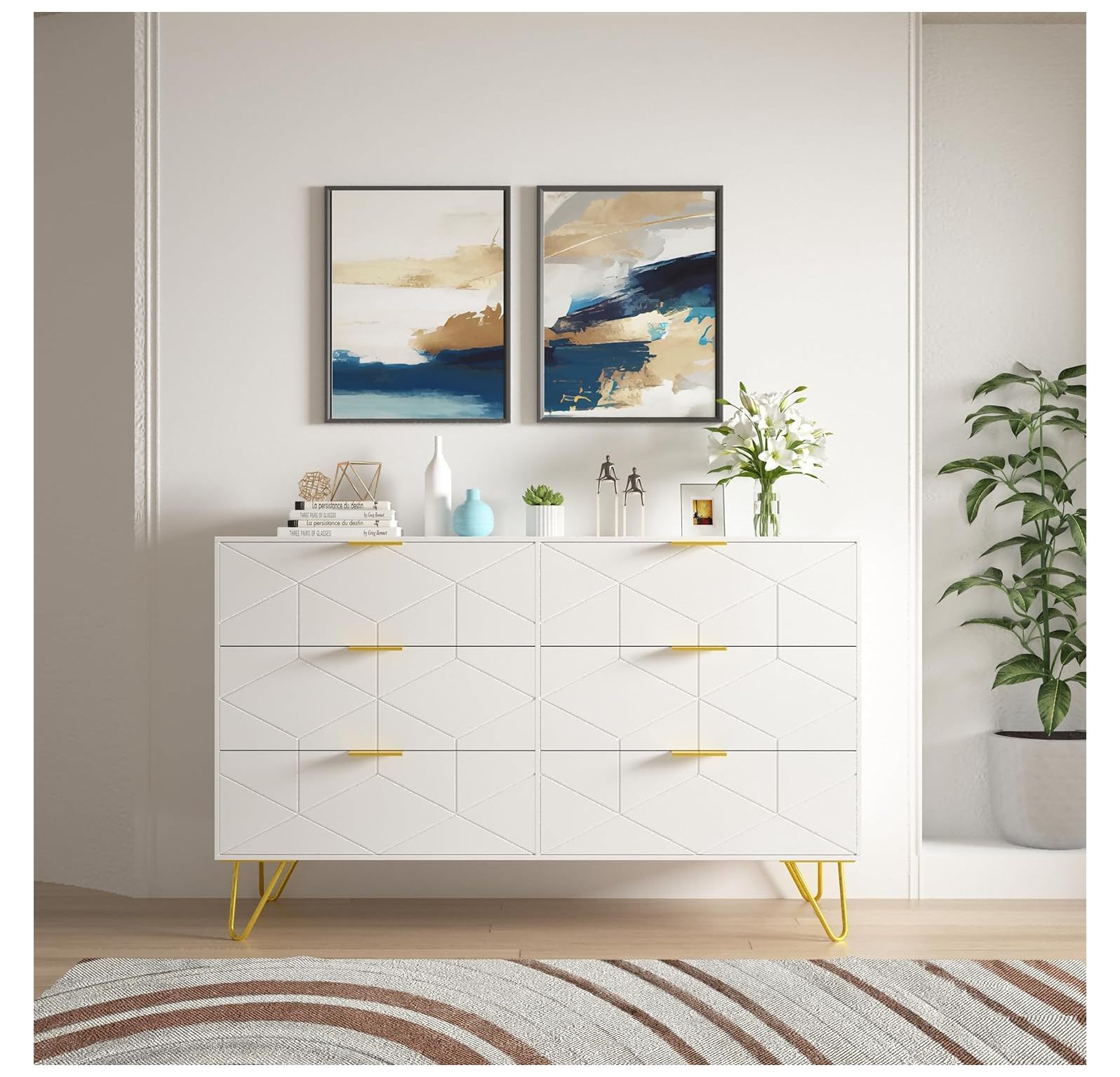 GREATYUUO 6 Drawer Dresser, Modern Dresser Chest with Deep Drawers and