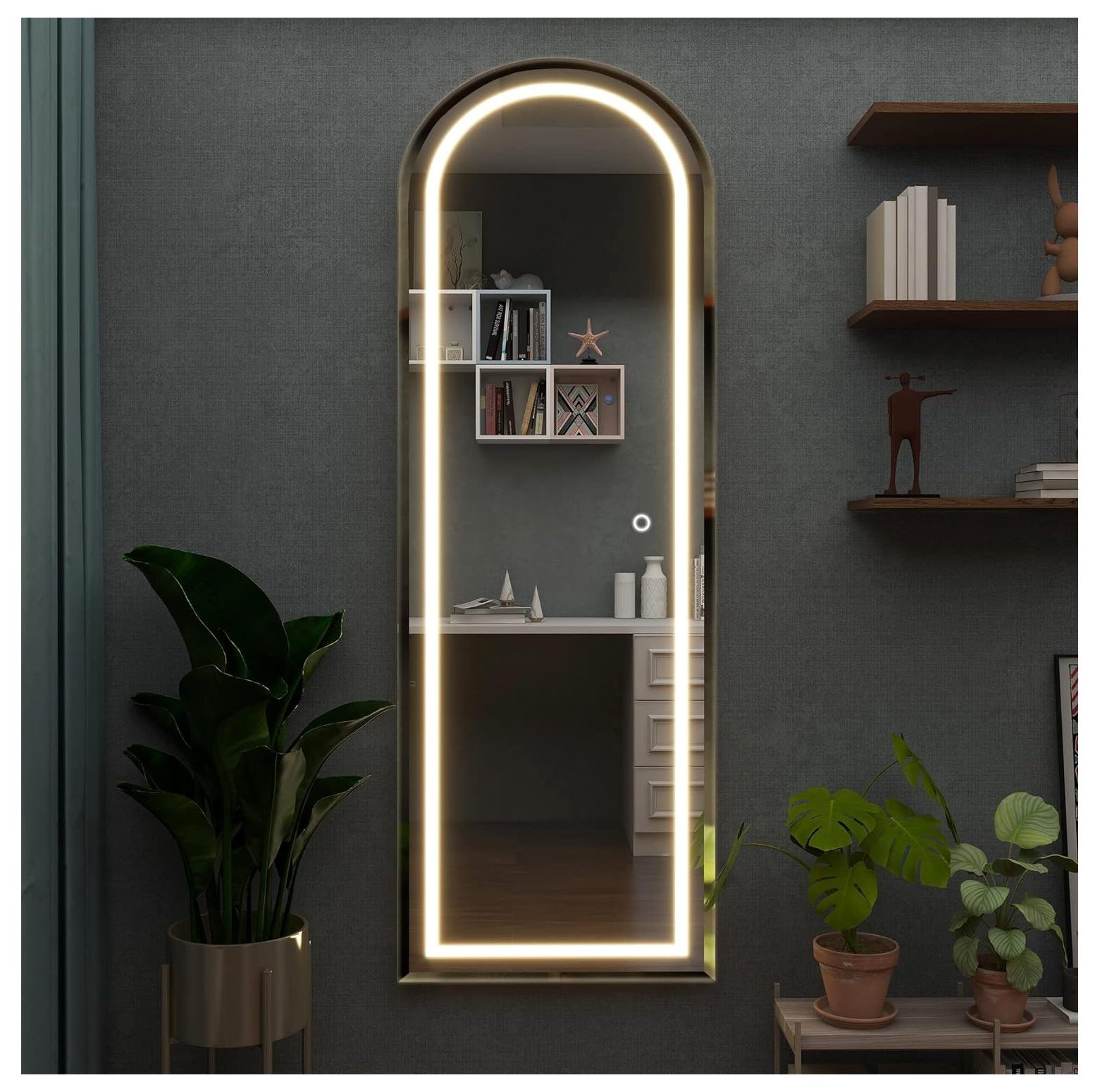 GREATYUUO 63"x20" Full Length Mirror with Lights LED Mirror Oval Full Body Mirror with Beveled