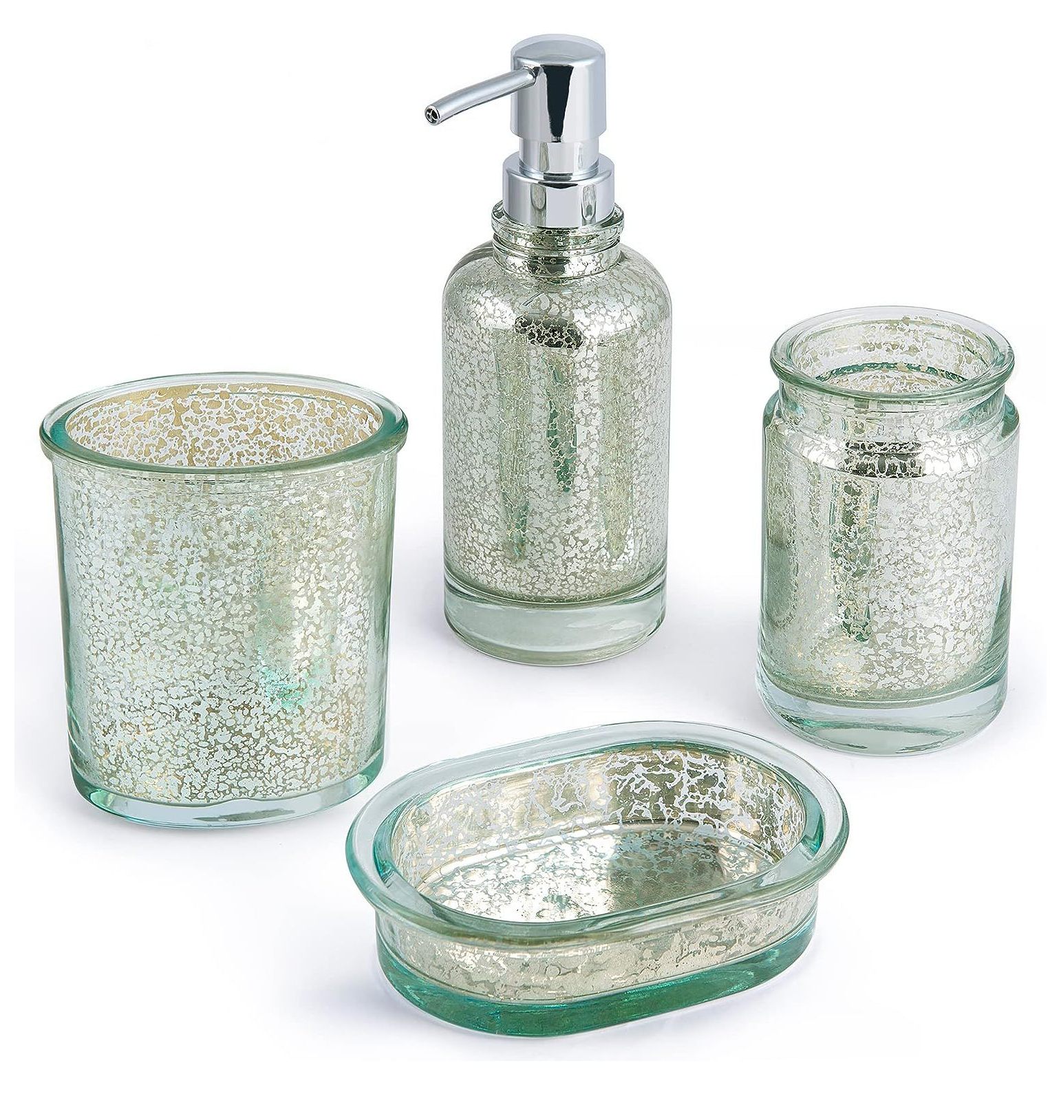 GREATYUUO Athena 4Piece Glass Bathroom Accessory Set Turquoise Blue w