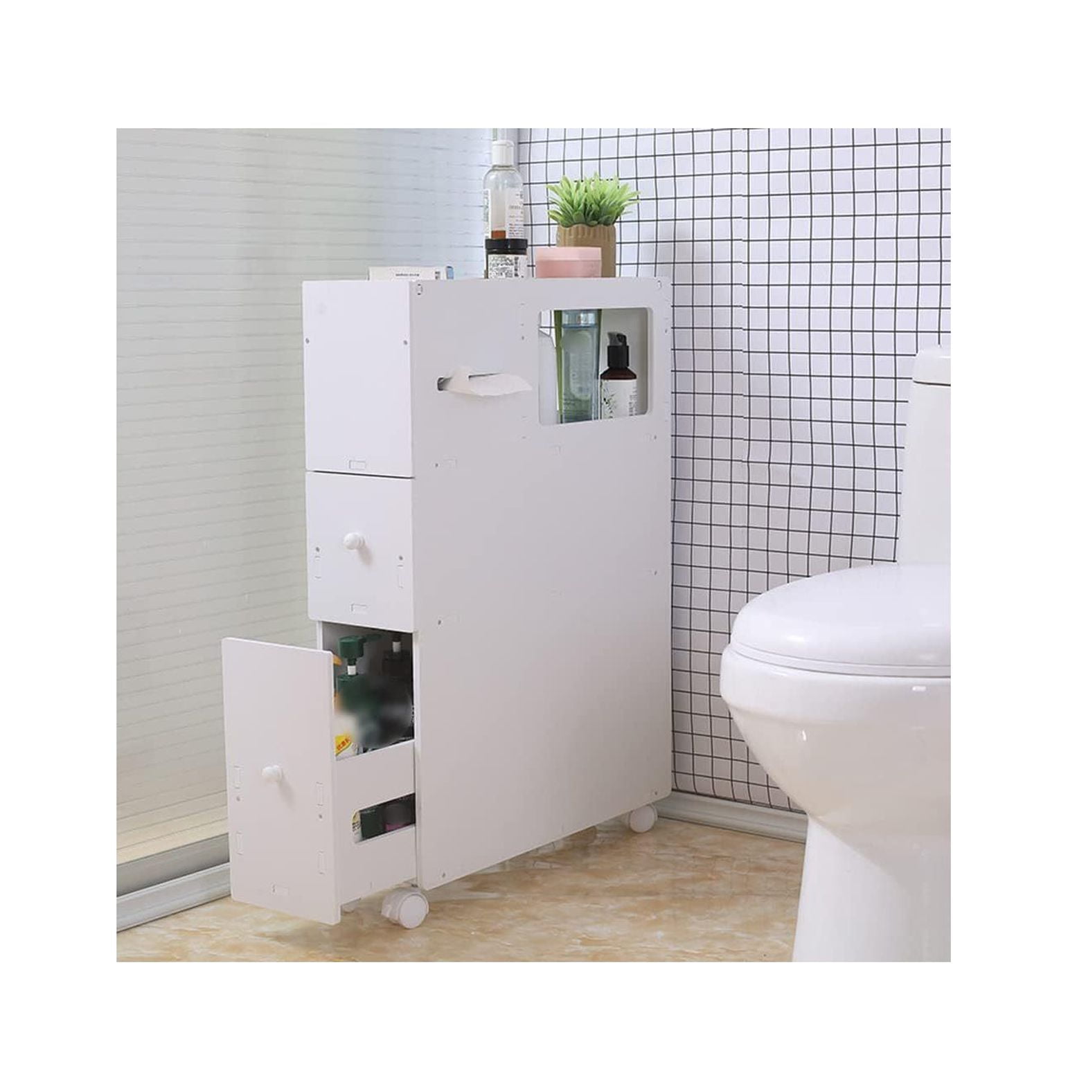 GREATYUUO Bathroom Storage 4Layer Narrow Floor Storage Organizer with Slide Out