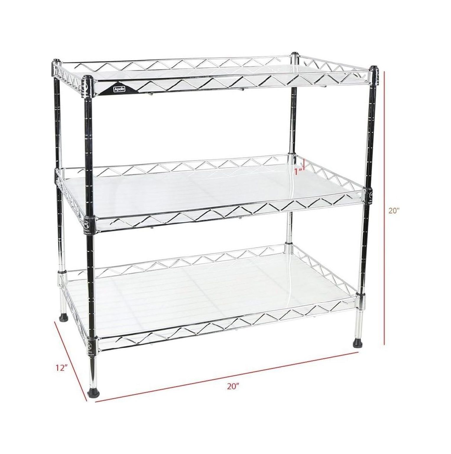 GREATYUUO Chrome 3Tier Wire Shelving Unit 20"x12"x20" with Shelf Liner