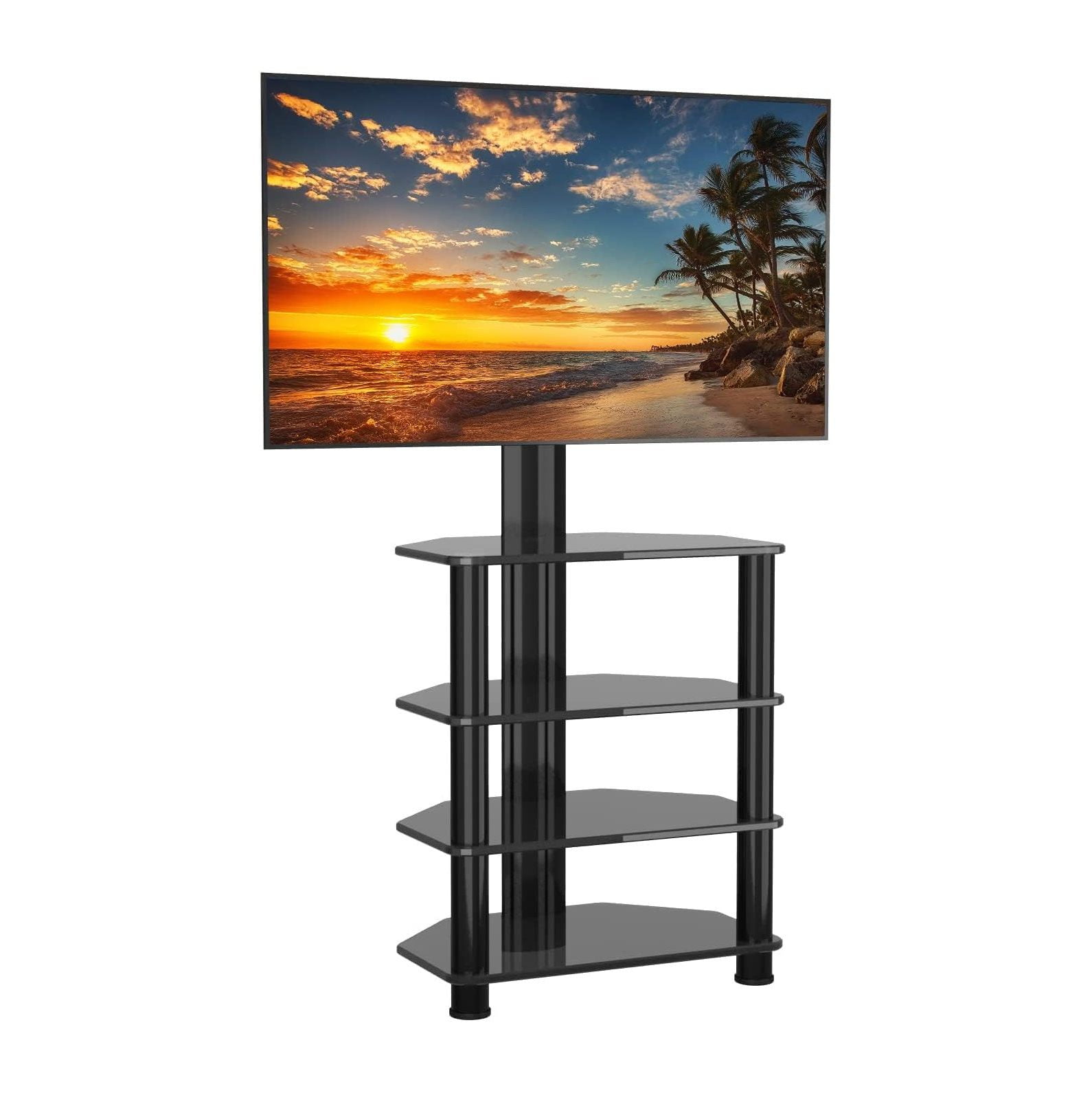 GREATYUUO Corner TV Stand with Shelves,Upgrade 4Tier Swivel Narrow TV