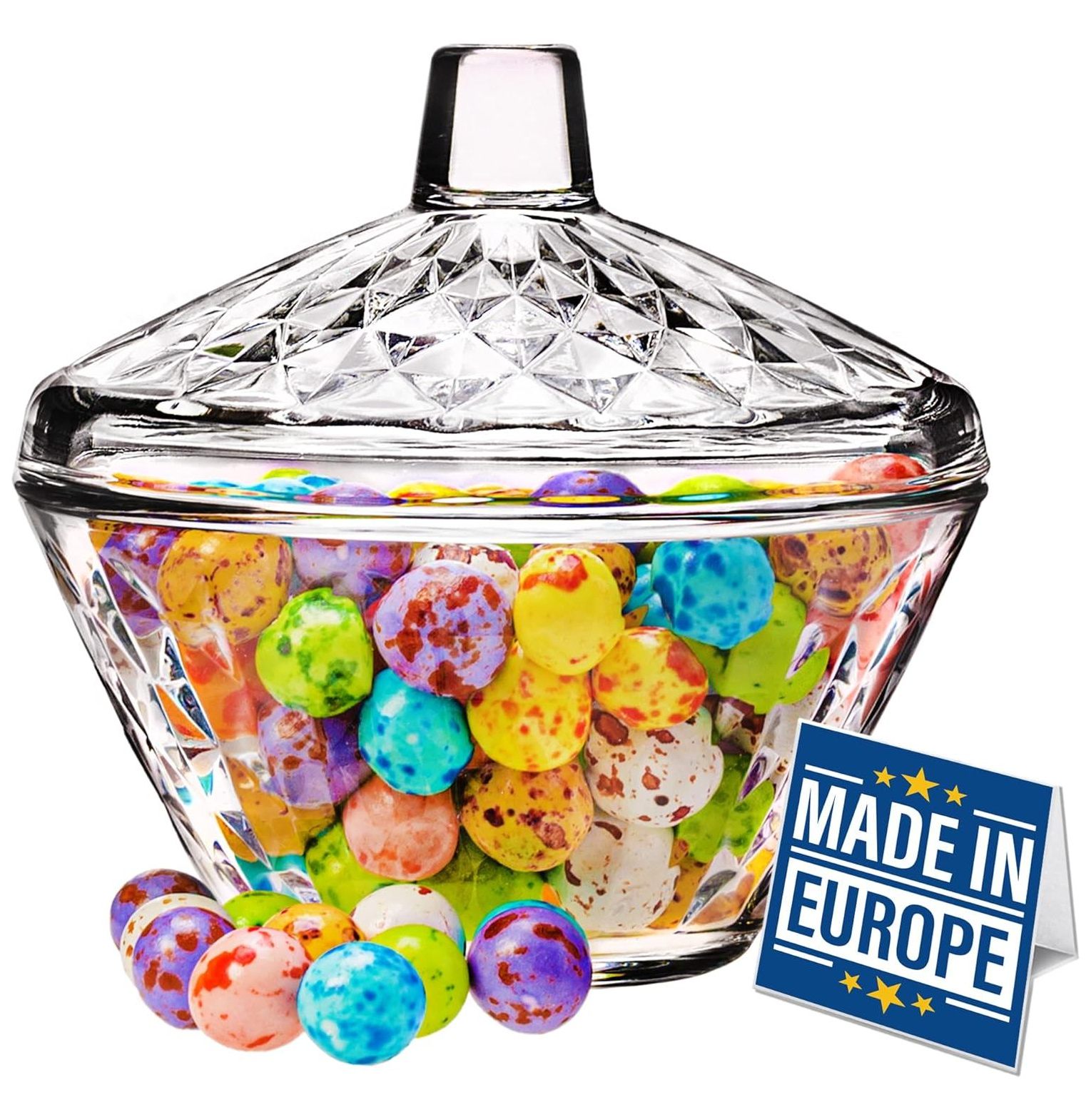 GREATYUUO Decorative Glass Candy Jar with Lid, Crystal Cut Small Candy