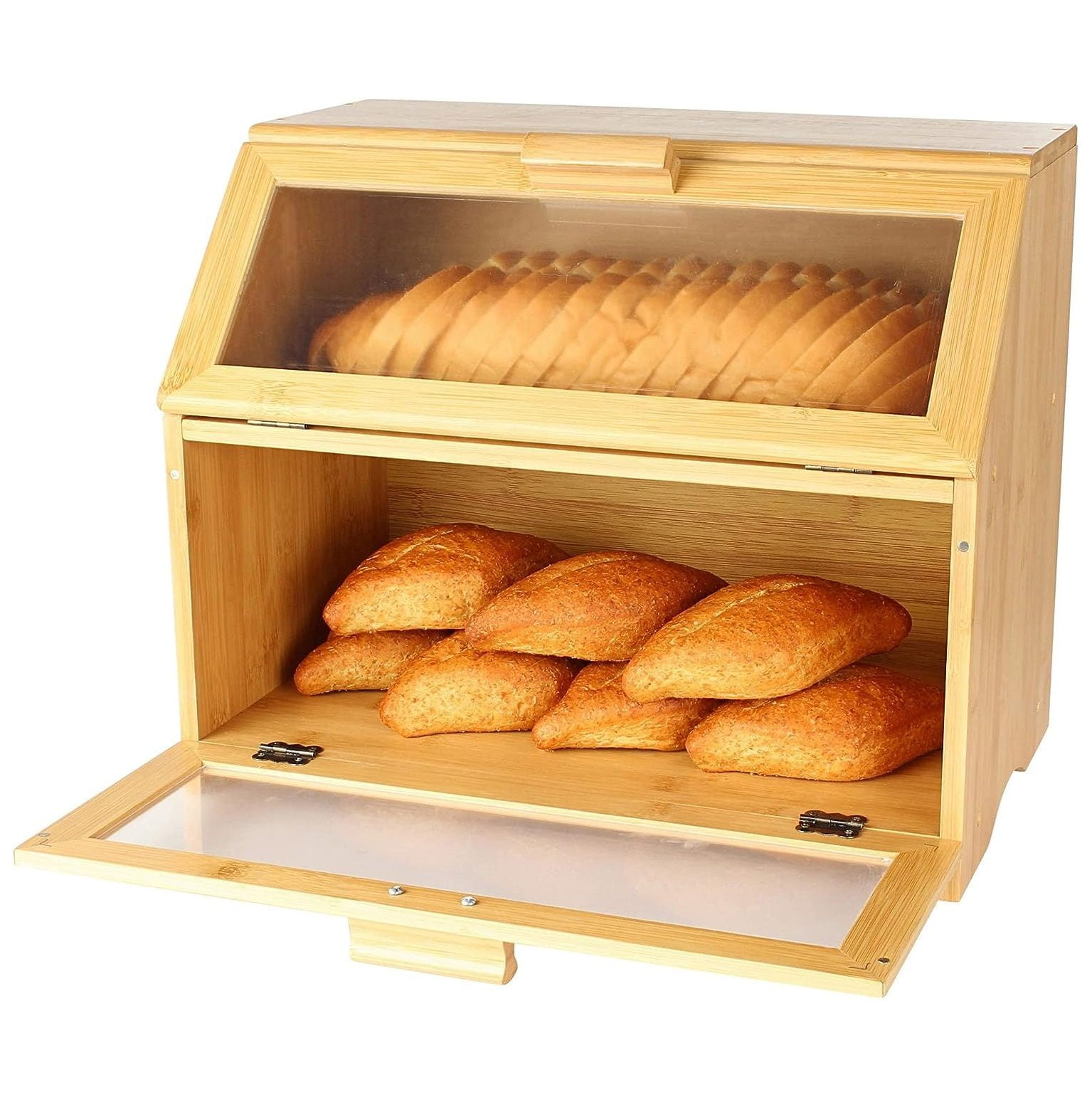 GREATYUUO Double Layer Bamboo Extra Large Bread Box Container - Bread ...