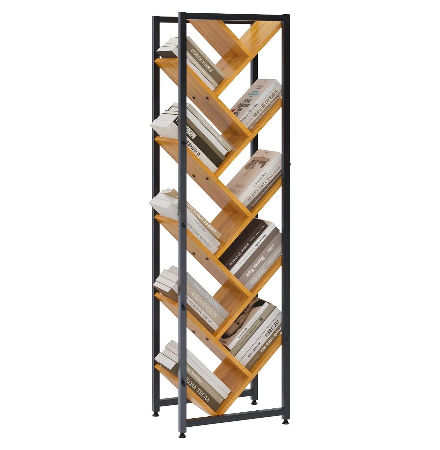 GREATYUUO Free Standing Tree Bookshelf, 10 Tier Unique Bookshelf for