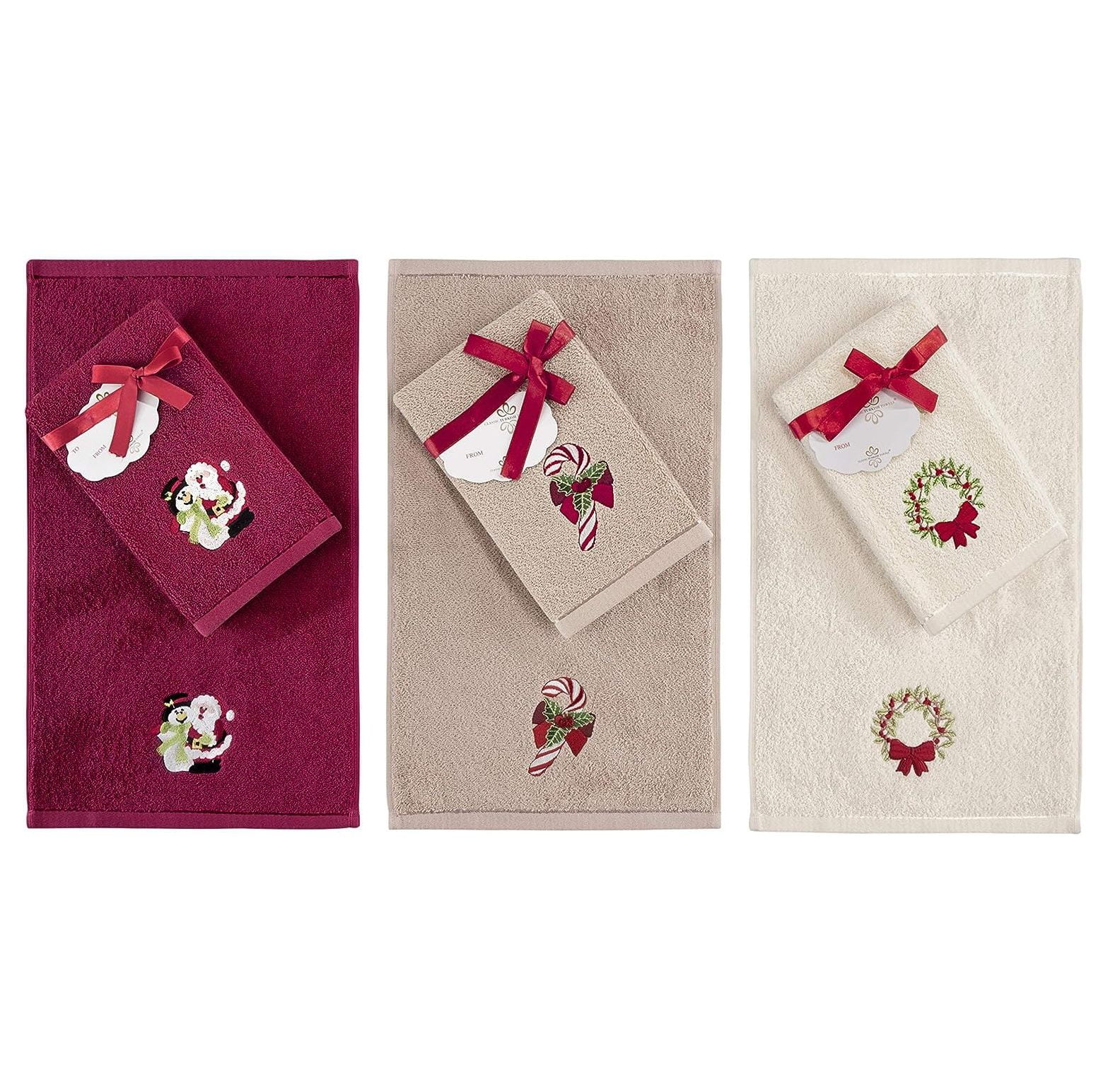 GREATYUUO Luxury Christmas Fingertip Towel Set, 6Piece Embroidered