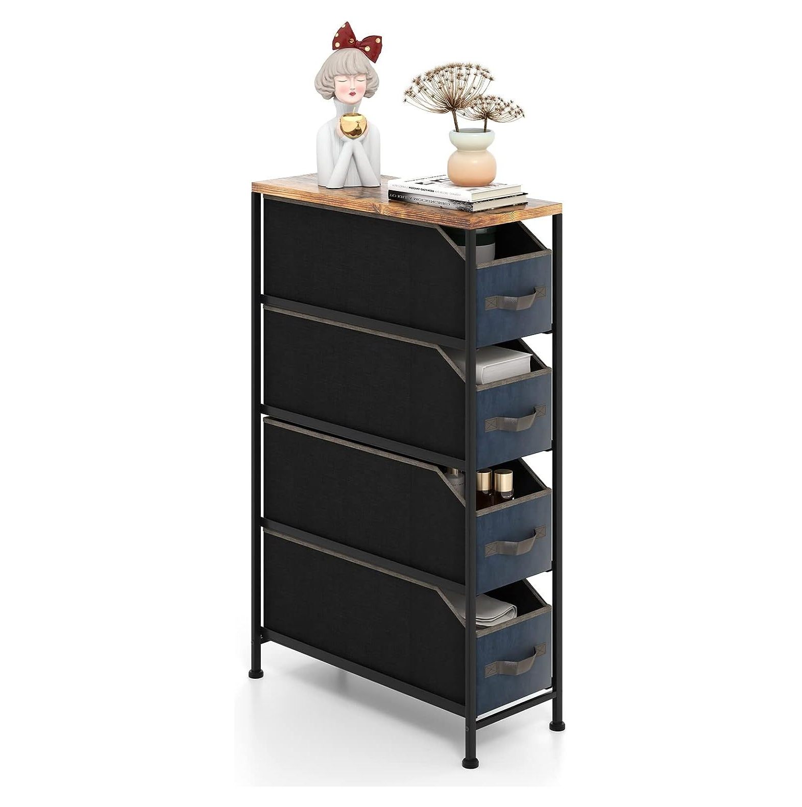 GREATYUUO Narrow Dresser, Multifunctional Vertical Slim Storage Tower with 4 Removable Fabric