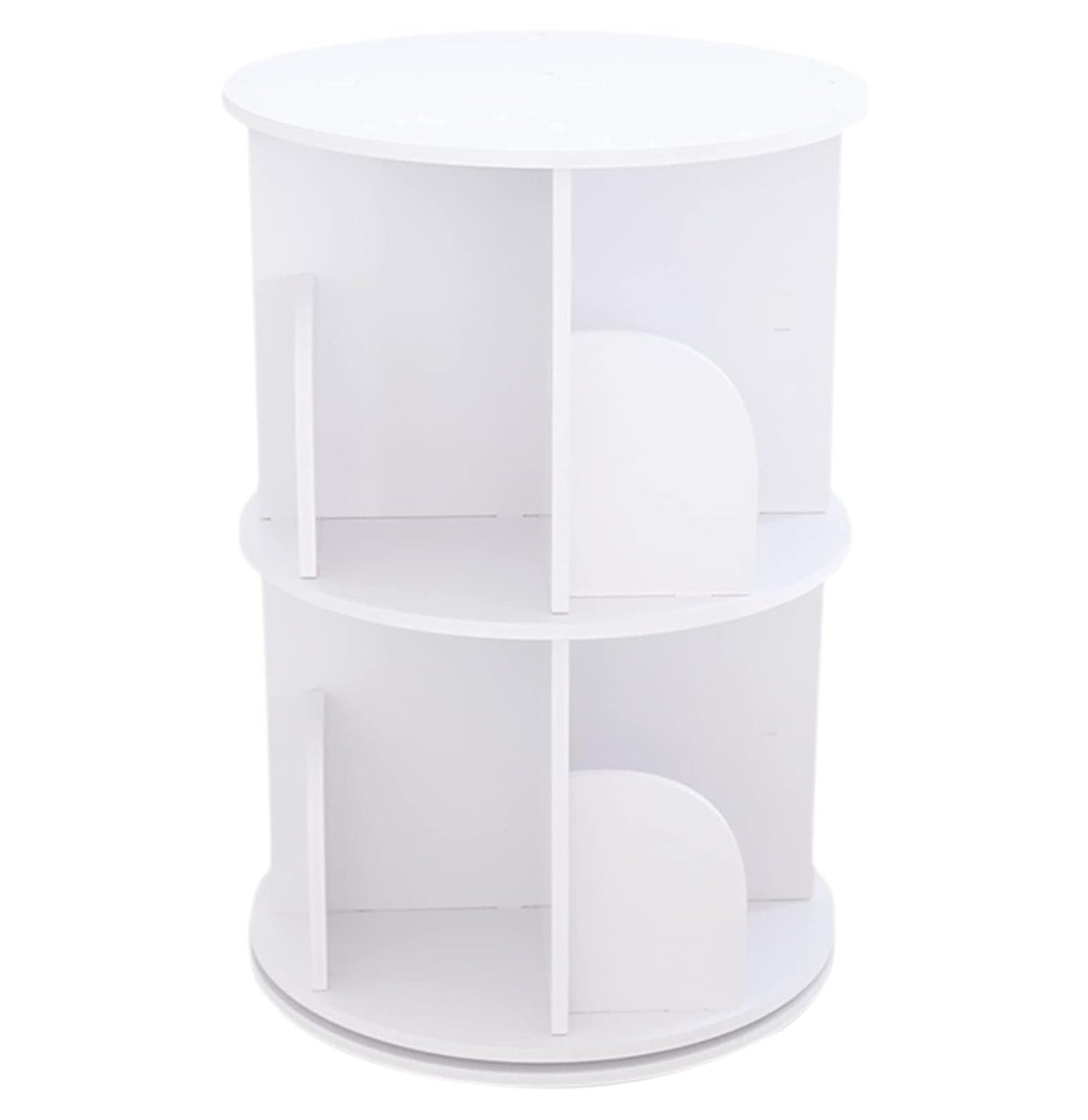GREATYUUO Rotating Bookshelf, 2 Tier Rotating White Bookshelf 360
