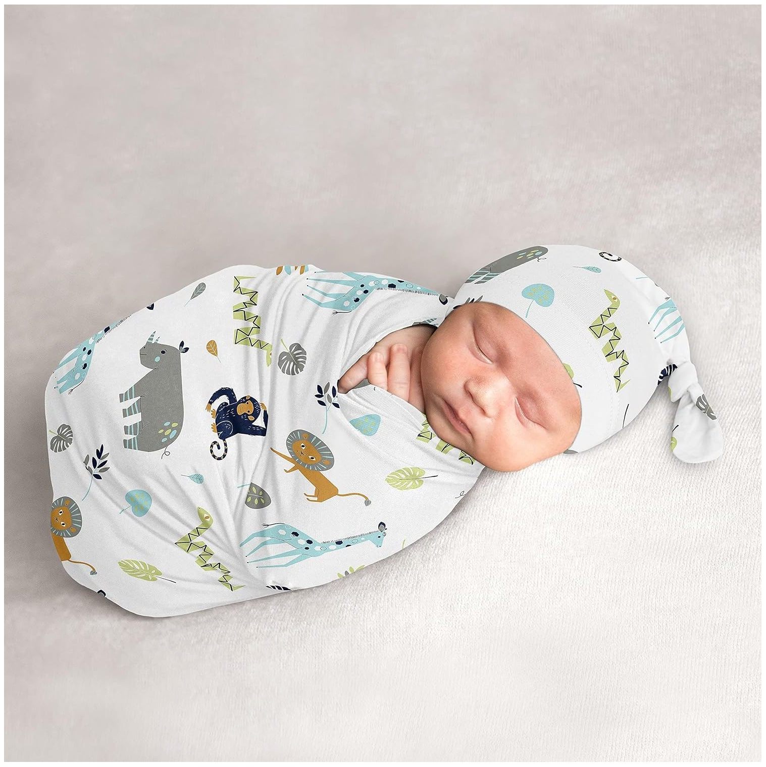 GREATYUUO Safari Animals Baby Boy and Beanie Hat Set Jersey Stretch