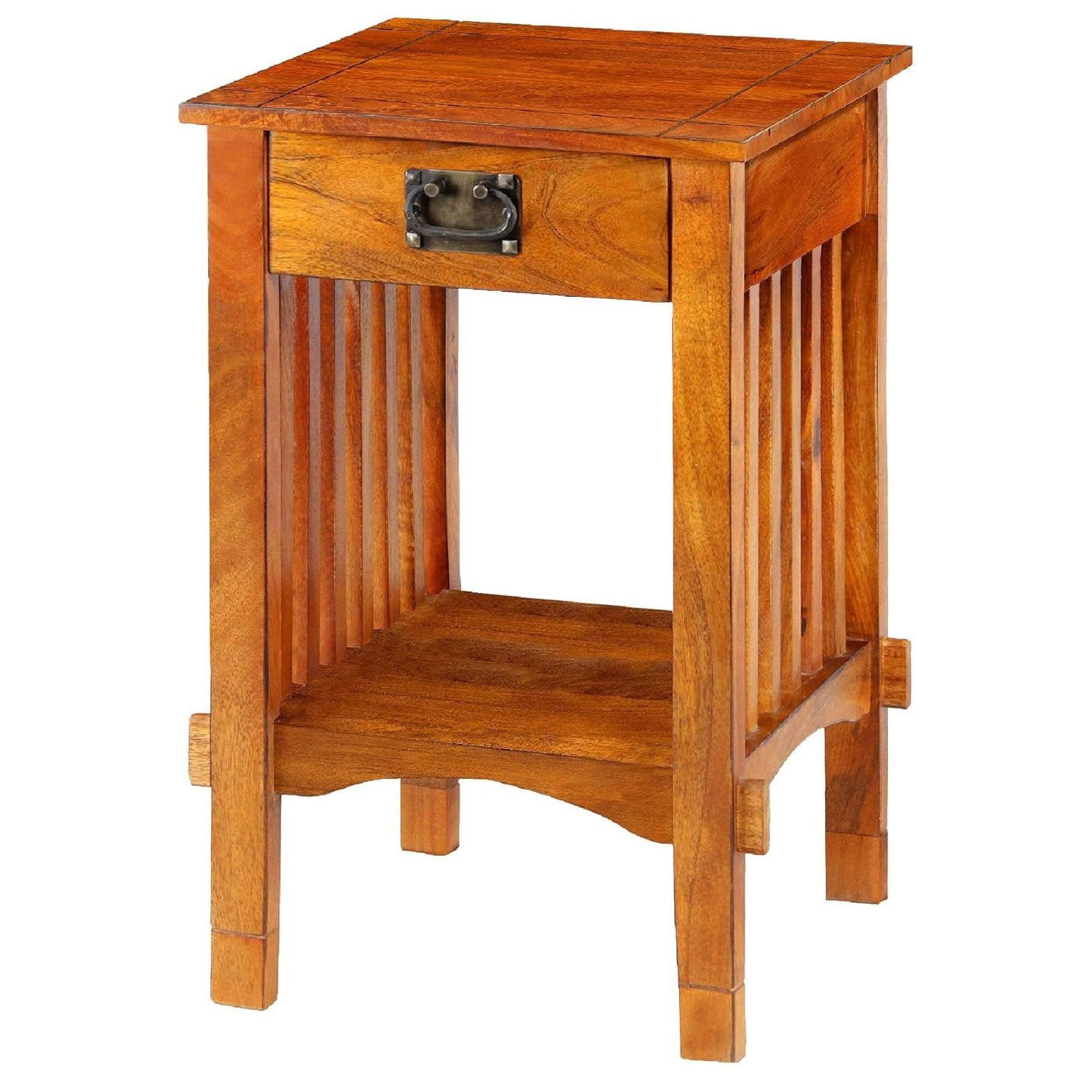 GREATYUUO Spacious Wood Telephone Stand With Slatted Side Panels Brown greatyuuo-spacious-wood-telephone-stand-with-slatted-side-panels-brown
