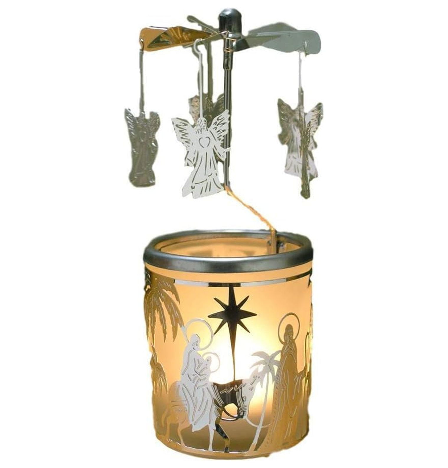 GREATYUUO Spinning Angels Christmas Candle Holder with Holy Family