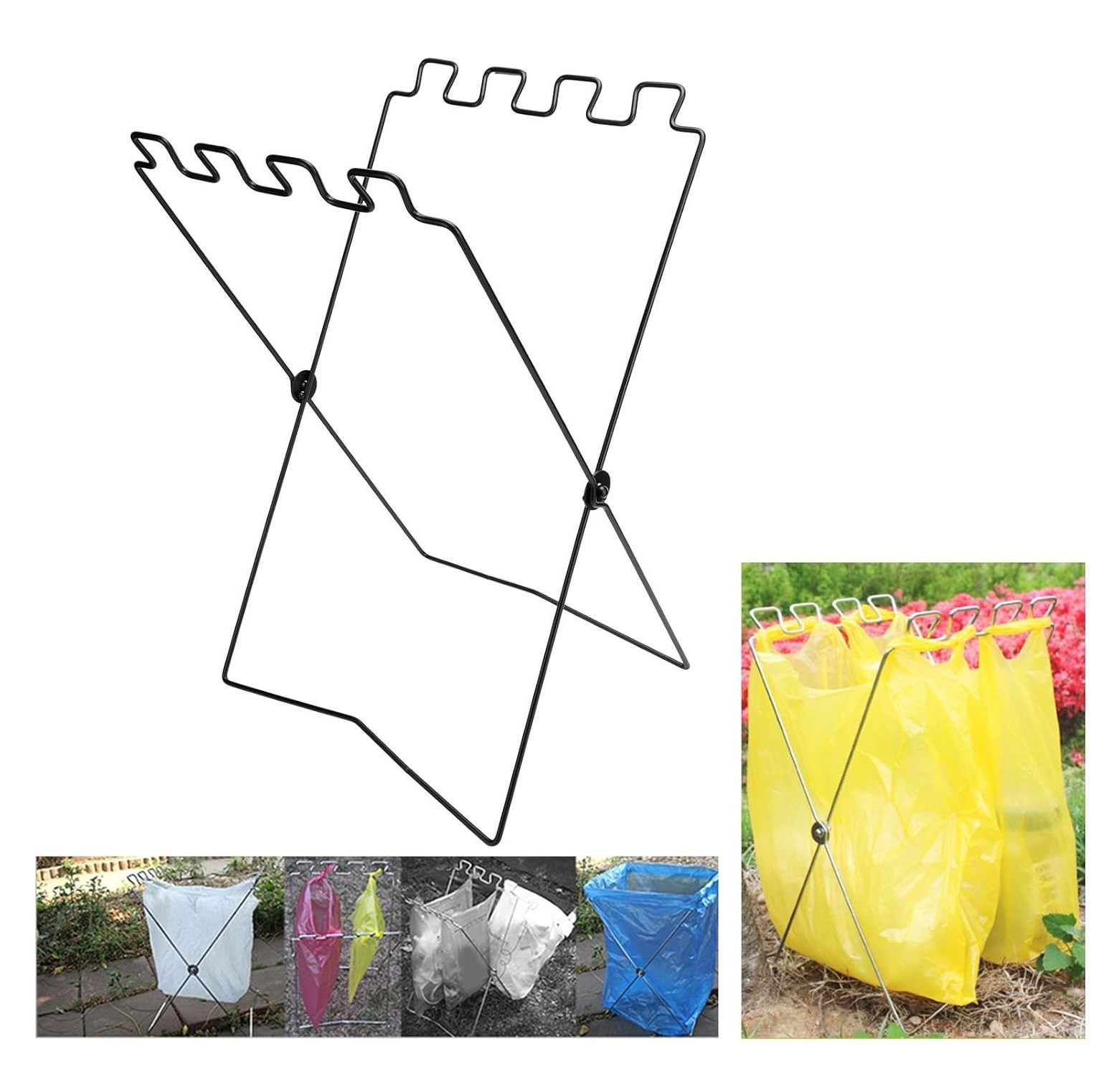 GREATYUUO Trash Rack, Portable Trash Bag Rack Plastic Bag Shelf