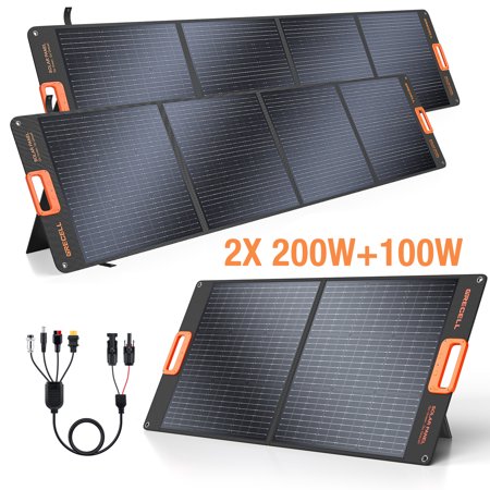 GRECELL 100W+2*200W Portable Solar Panel for Power Station Generator, 20V Foldable Solar Cell Solar Charger with MC-4 High-Efficiency Battery Charger for Outdoor Camping Van RV Trip