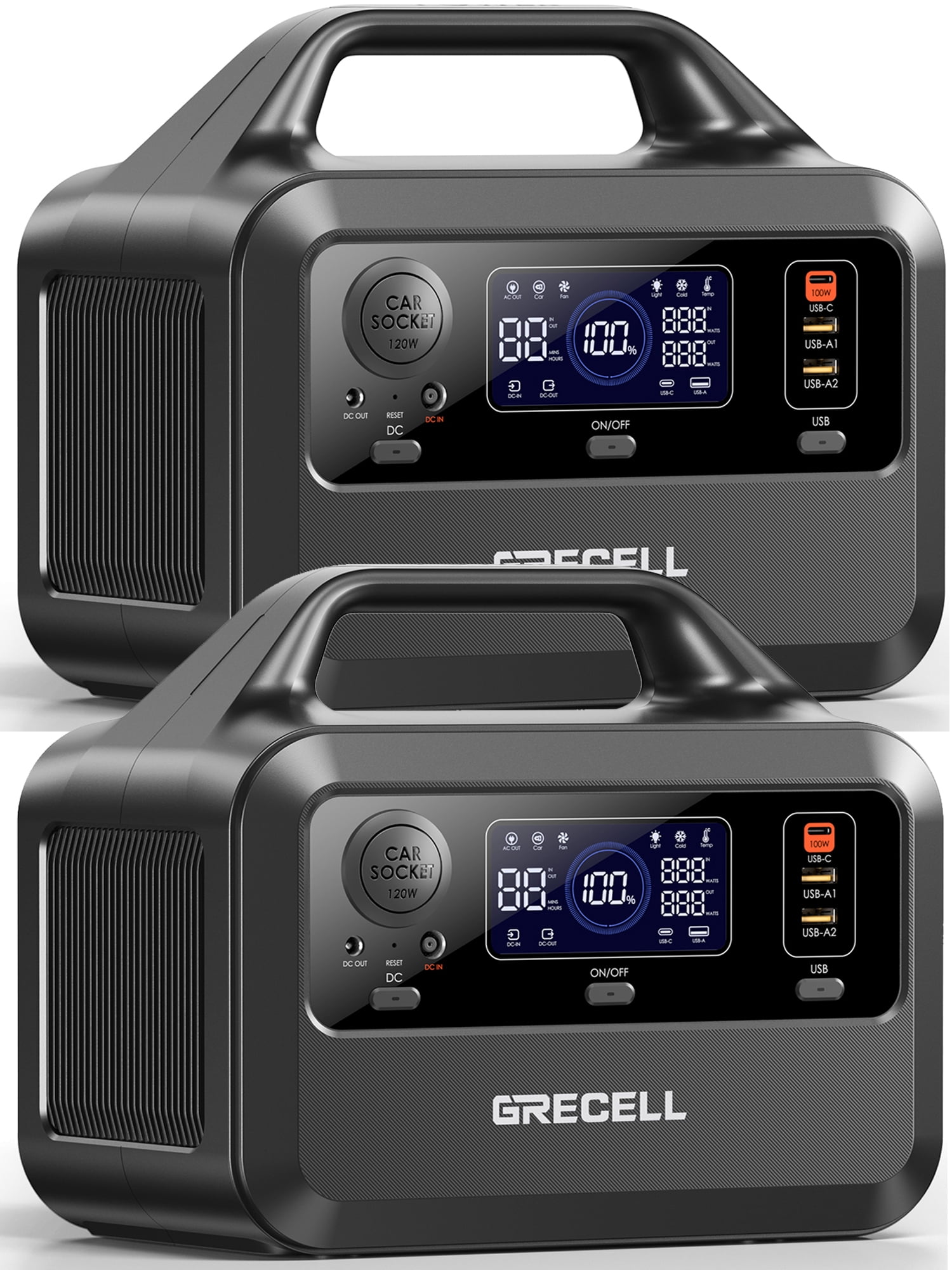 GRECELL 2-Pack Portable Power Station 300W 230Wh LiFePO4 Battery Peak 600W AC Outlets Solar Generator for Outdoor Camping RVs Home Use
